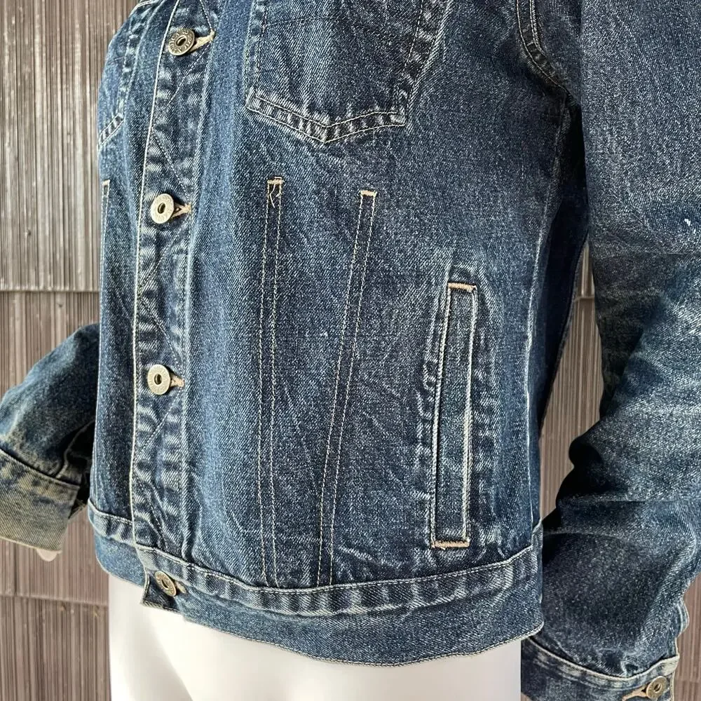 🔥Vintage Nautica Y2K Trucker Grunge Dark Wash Blue Denim Jacket Women Size M-L - Picture 7 of 15